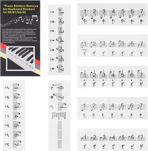 Happyyami Adhesivo de piano para principiantes, calcomanía de teclado de piano autoadhesiva, extraíble, con bolsa de almacenamiento, para niños y