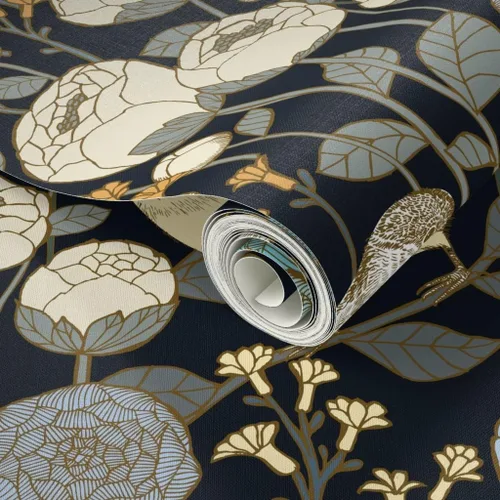 Miniatura 2 de Papel tapiz para despegar y pegar, diseño de pájaros negros con diseño de jardín de invierno, diseño de pájaros negros y oscuro, papel tapiz