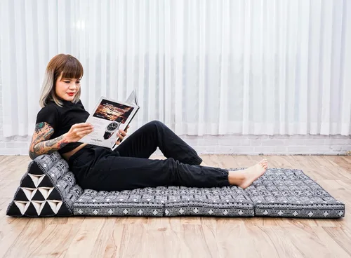 Miniatura 54 de Leewadee - Cojín Tailandés plegable para el suelo con respaldo para TV, sala de estar, colchón para exterior, 65.7 x 20.9 x 11.8 pulgadas, Kapok