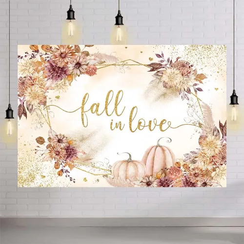 Miniatura 4 de MEHOFOND Telón de fondo de calabaza de 8 x 6 pies, diseño bohemio floral para parejas, fotografía de boda, fondo para mujer, despedida de soltera