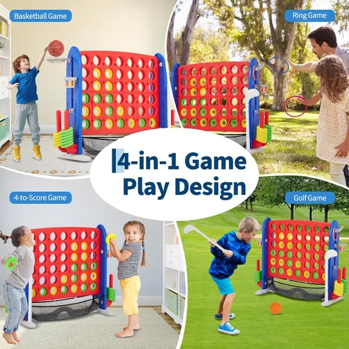 Miniatura 4 de Juego gigante 4 en 1 Connect Juego Jumbo 4 para anotar con baloncesto, golf y lanzamiento de anillo, juego de patio al aire libre de altura