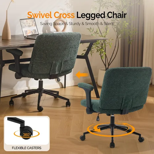 Miniatura 6 de VINGLI Silla cruzada con brazos abatibles ajustables, silla de patas cruzadas con ruedas, silla de oficina extra ancha, silla de escritorio