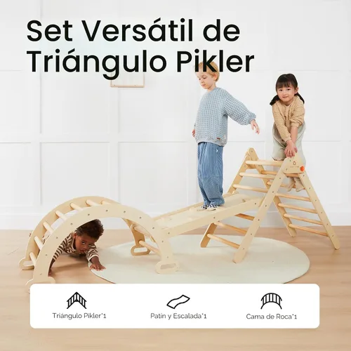 Miniatura 2 de Tiny Land Juego de Triángulo Pikler, Juego de Juguetes de Escalada de Triángulo Pikler Plegable 7 en 1 para Niños, Parque Infantil