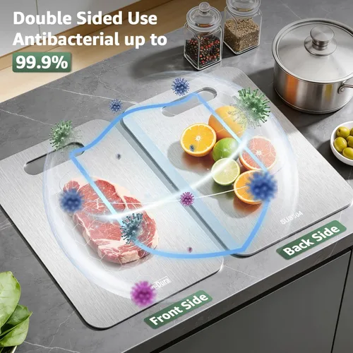 Miniatura 5 de Stron-Dura - Tabla de cortar de acero inoxidable 304 de grado alimenticio para cocina, para cortar carne, frutas, verduras, exteriores o interiores