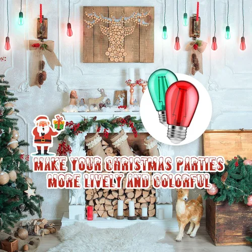Miniatura 6 de 25 unidades de bombillas LED S14 rojas y verdes de 2W con base E26, bombillas de Navidad de colores rojo y verde, bombillas de cadena