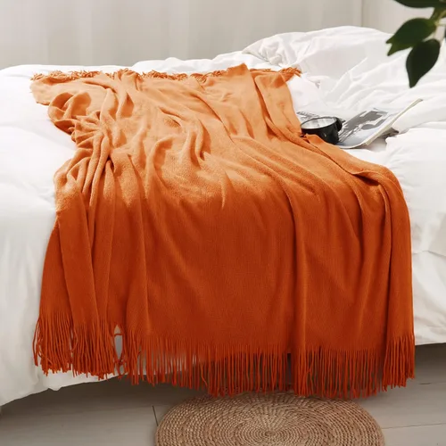 Miniatura 3 de Homiest - Manta decorativa de punto con flecos, manta ligera y suave tejida de acrílico con borlas para sofá, sillón, cama