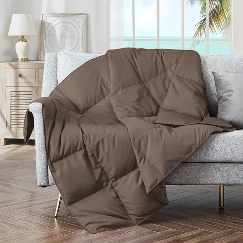 Miniatura 23 de puredown® Manta de Tiro de Plumón de Plumas Suaves Ligera Empacable para Sofá para Uso en Interiores y Exteriores, Manta de Tiro 50"X70", Beige