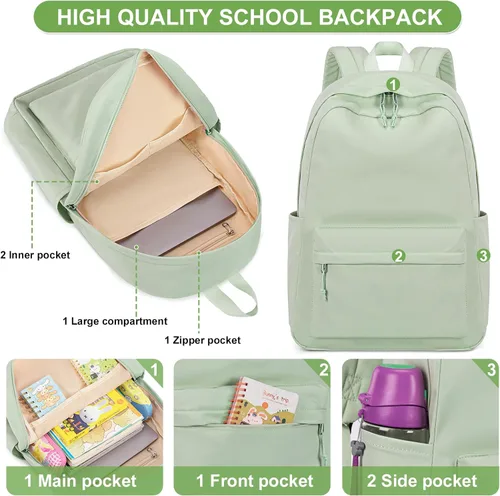 Miniatura 39 de Bluboon Juego de mochila para adolescentes, mochila escolar para niñas, lonchera y lápices, bolsas para estudiantes, 3 en 1, rosa-3 juegos, Escuela