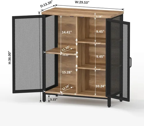 Miniatura 7 de BON AUGURE Estantería industrial de 5 niveles y armario pequeño de barra de licor para el hogar, juego de muebles de madera y metal para sala