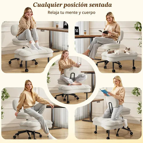 Miniatura 3 de DurayLoly Silla de oficina con patas cruzadas, giratorio 360, reposapiés plegable, cojín de felpa de doble capa de 5.12 pulgadas, altura ajustable