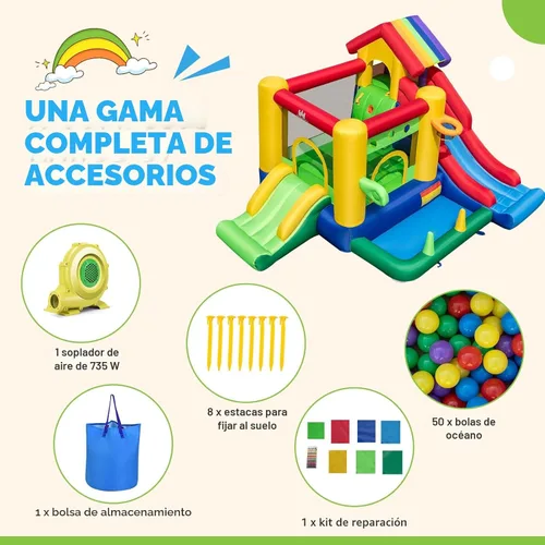 Miniatura 6 de BOUNTECH Casa inflable de rebote con pozo de bolas, castillo animoso 7 en 1 con toboganes dobles para niños pequeños a partir de 3 años, casa