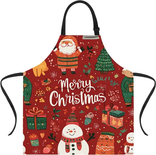 Miniatura 22 de ANNA QUEEN Delantal de Feliz Navidad para mujeres y hombres con bolsillos, delantal de muñeco de nieve, delantal de cocina ajustable para cocinero