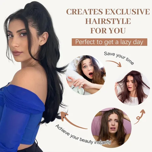 Miniatura 6 de KooKaStyle Extensiones de cola de caballo, 16 pulgadas, color marrón oscuro, largo, ondulado, con clip, extensiones de cabello sintético en capas