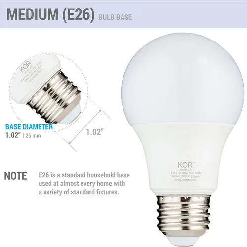 Miniatura 4 de KOR Bombillas LED equivalentes a 100 W, 15 W, 40 K, 1500 lúmenes, blanco frío, 4000 K, no regulables, base estándar A19 E26, 10000 horas de vida