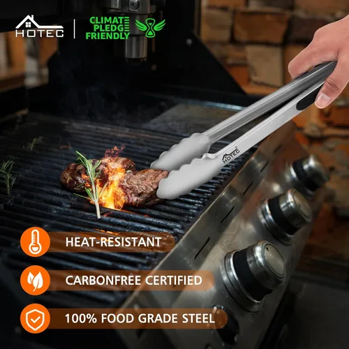 Miniatura 3 de Hotec Pinzas de Cocina de Acero Inoxidable, Juego de 2-9", Pinzas de Metal con Bloqueo para Cocinar, Servir, BBQ, Parrilla con Agarre Antideslizante