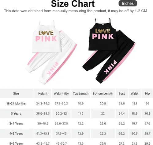 Miniatura 7 de PATPAT Toddler Girl's 2 Piece Outfits Letter Print Camisole Crop Tops and Sweatpants Set 2 Piece Clothes Set
