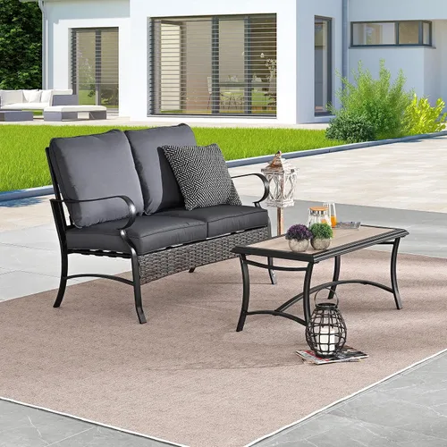 Miniatura 5 de LOKATSE HOME Juego de 2 sofás de dos plazas para exteriores con mesa de centro rectangular