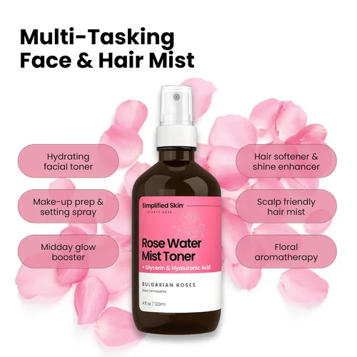 Miniatura 4 de Spray de agua de rosas y glicerina, hidratante y refrescante para rostro y cabello, tónico facial con ácido hialurónico para calmar, suavizar