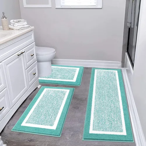Miniatura 13 de Pauwer Juego de baño, alfombras de baño antideslizantes, alfombras de ducha absorbentes para suelo de baño, bañera y ducha, color azul aguamarina