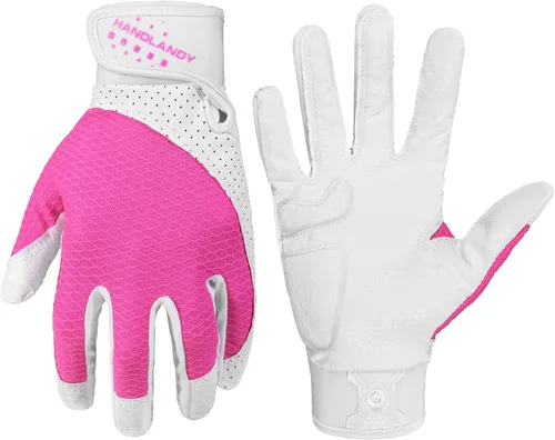 Miniatura 8 de HANDLANDY Guantes de bateo de béisbol para adultos y jóvenes, guantes de bateo de sóftbol con agarre transpirable para hombres, niños y niñas Blanco