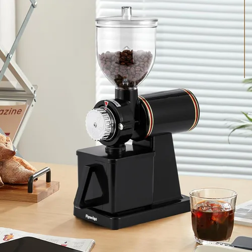 Miniatura 9 de Molinillo de café de Burr eléctrico, para uso comercial y doméstico, silencioso, pequeño, con tolva ajustable, con cepillo, cuchara, color negro