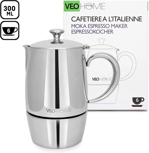 Miniatura 8 de VeoHome Cafetera espresso para estufa - l olla de inducción de acero inoxidable con múltiples estufas (10.1 fl oz)