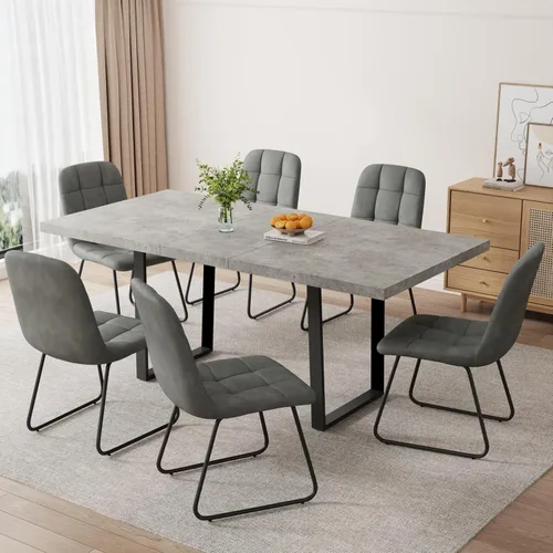Miniatura 16 de ZckyCine Conjunto moderno de mesa de comedor de 5 piezas con mesa rectangular de madera y 4 sillas tapizadas en cuero, capacidad para 4 personas