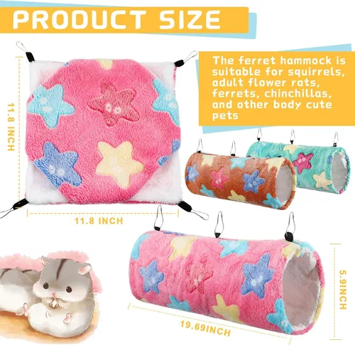 Miniatura 2 de Sweetude Juego de 6 hamacas para ratas, túnel colgante de hurón, hamacas de conejillo de indias de 3 niveles, cama de chinchilla suave para jaula