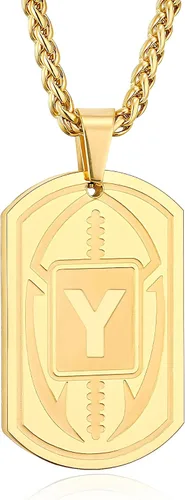 Miniatura 60 de Graduation Gifts - Football Initial Necklace for Men Boys Kids Teen Dog Tag Stainless Steel Black Letter Pendant Sport Football Athletes Jewelry
