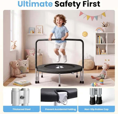 Miniatura 2 de RAVS 36" Toddler Trampoline for Kids Ages 1-6 with Thick Safety Pad Adjustable Foam Handle Easy Assembly Foldable Mini Kids Rebounder Baby