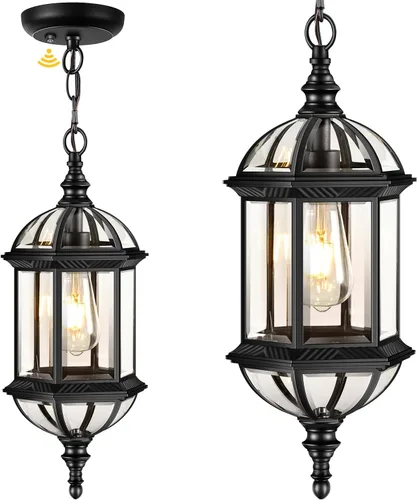 VIANIS Luces colgantes grandes de 20 pulgadas para exteriores del atardecer al amanecer, luz colgante exterior negra, luces de techo exteriores