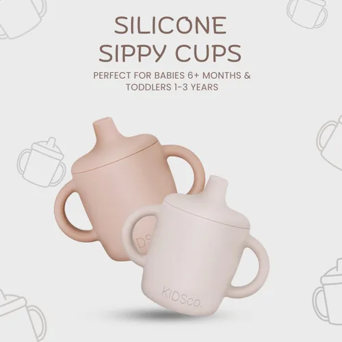 Miniatura 2 de KIDSco. Tazas de silicona con asa (paquete de 2) – Pico suave y tazas de entrenamiento abiertas para bebés de 6 meses en adelante Asas de fácil
