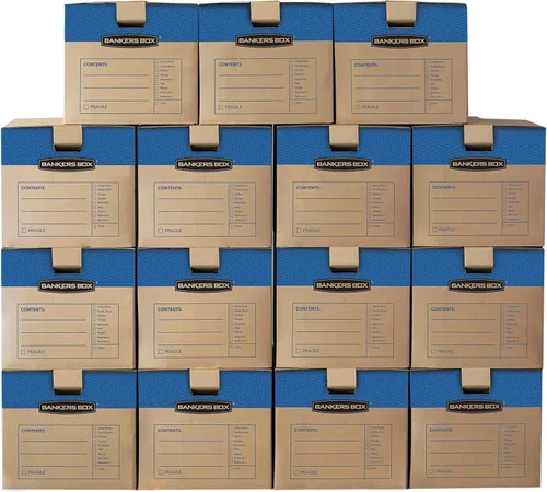 Miniatura 9 de Bankers Box Caja de mudanza Medium Prime, paquete de 8 unidades, asas reforzadas, montaje sin cinta, tapa adjunta, 18 x 15 x 14 pulgadas (0062806)