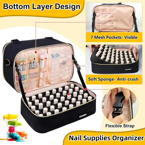 Miniatura 4 de Covkev Organizador de esmalte de uñas, capacidad para 80 botellas (0.5 fl oz/15 ml) y lámpara de uñas, estuche organizador de uñas de doble capa