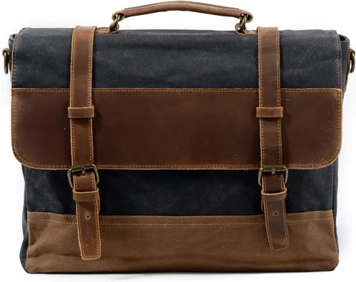 Feilx - Bolsa tipo mensajero para hombre, impermeable, de piel auténtica, encerada, de lona encerada, bolsa grande (color B, tamaño 15.0 x 4.7 x