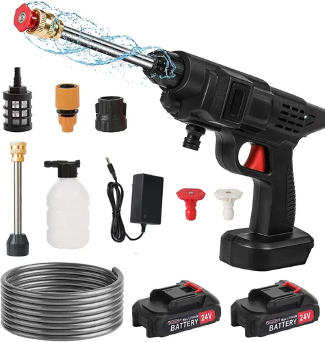 Lavadora a presión inalámbrica, limpiador de energía portátil, pistola de lavado de coche de alta presión de mano, 2 baterías y cargador incluidos,