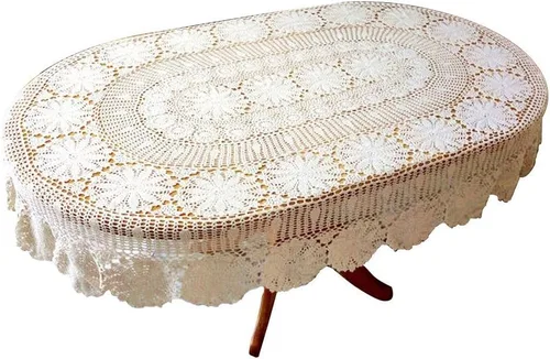 Miniatura 5 de USTIDE Mantel ovalado vintage de ganchillo de algodón beige para mesa de mesa ovalada rústica para bodas/fiestas, 59 x 82.6 pulgadas