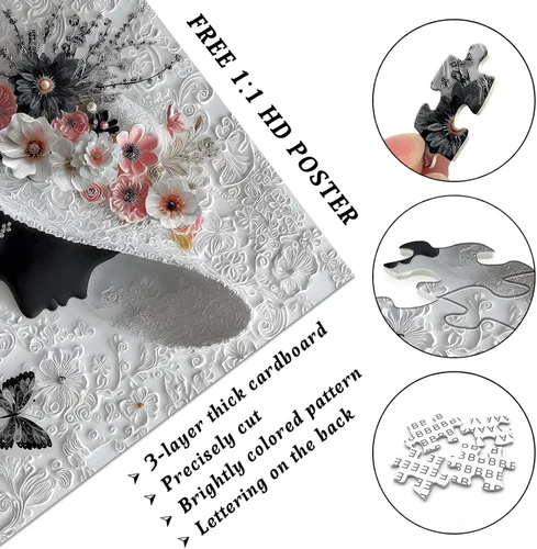 Miniatura 4 de Rompecabezas Imposibles para Adultos de 1000 Piezas, PICKFORU Rompecabezas de Musa Floral Dama Elegante, Rompecabezas de Mujer con Flores Hermosas