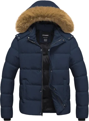Miniatura 13 de Chaqueta acolchada para hombre, abrigo de invierno con capucha de piel, impermeable y resistente al viento, forro polar, 4 bolsillos