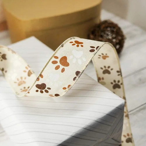 Miniatura 3 de Cinta de lona marfil con alambre de pata de perro de 1.5 pulgadas x 10 yardas para decoración del hogar de Navidad, decoración del árbol, lazo