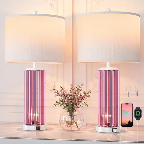 Miniatura 8 de QiMH Juego de 2 lámparas de mesa doradas para dormitorio, con luz nocturna, moderna lámpara de noche con 2 puertos de carga USB A+C, lámpara