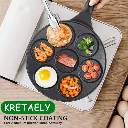 Miniatura 4 de Sartén antiadherente para hotcakes con diseño de parrilla de 7 moldes, mini fabricante de hotcakes con revestimiento libre de PFOA - Negro