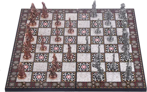 Juego de ajedrez de metal otomano vs bizantino para adultos, piezas hechas a mano y diseño de mosaico, tablero de ajedrez de madera, tamaño King de
