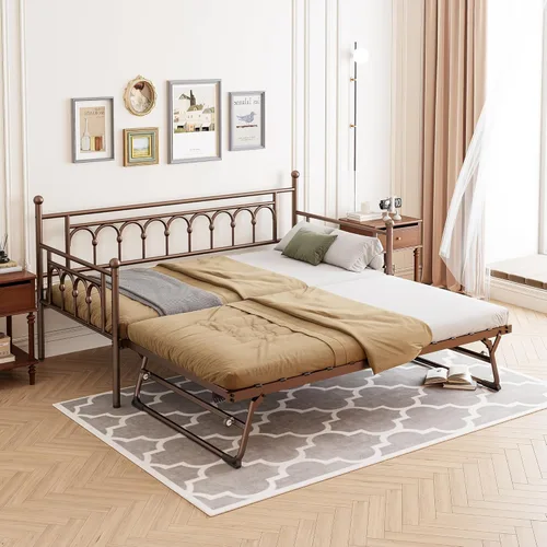 Sofá cama individual con cama nido, cama de día con cama nido, cama individual con soporte de listones de acero, cama individual con nido emergente,
