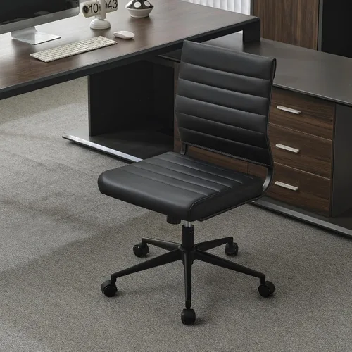 Miniatura 4 de Okeysen Silla de escritorio de oficina sin brazos, ergonómicas giratorias negras sin brazos para sala de conferencias, altura ajustable, silla