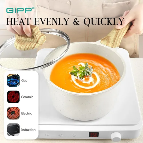 Miniatura 4 de GiPP Juego de ollas y sartenes antiadherentes de granito blanco, utensilios de cocina de inducción antiadherentes, juego de sartenes de cocina