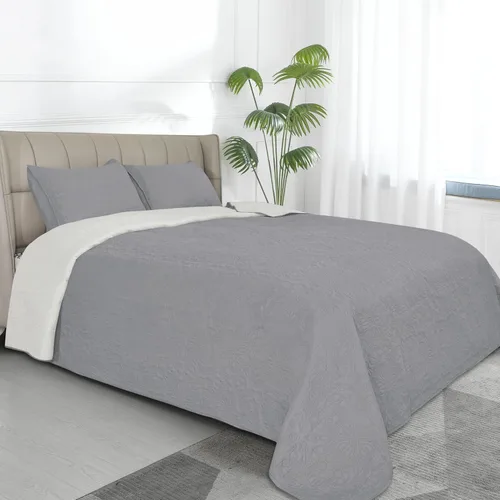 Miniatura 39 de Easy-Going - Juego de colcha reversible tamaño king con 1 colcha y 2 fundas de almohada, colcha de cama suave, edredón de microfibra liviano Gris