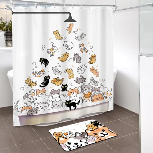 Miniatura 20 de SVBright - Cortina de regadera con diseño de gato para niños, 60 pulgadas de ancho x 72 pulgadas de largo, diseño de animales de dibujos animados