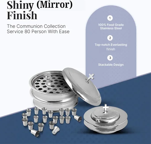 Miniatura 2 de Communion Ware - Juego de iglesia apilables, 2 bandejas de comunión con tapa y 2 platos de pan con tapa, 80 tazas incluidas, ideal para iglesias
