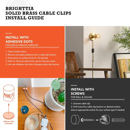 Miniatura 9 de BRIGHTTIA Clips para cables, gestión de cables de latón de alta calidad para el hogar, la oficina y el automóvil, organizador multiusos para cables